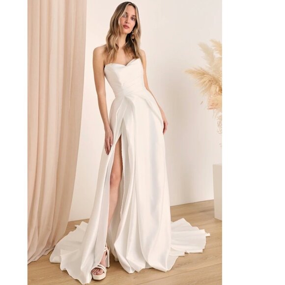 Lulus Dresses & Skirts - Lifetime of Love White Satin Strapless A-Line Gown Size 10 NWOT